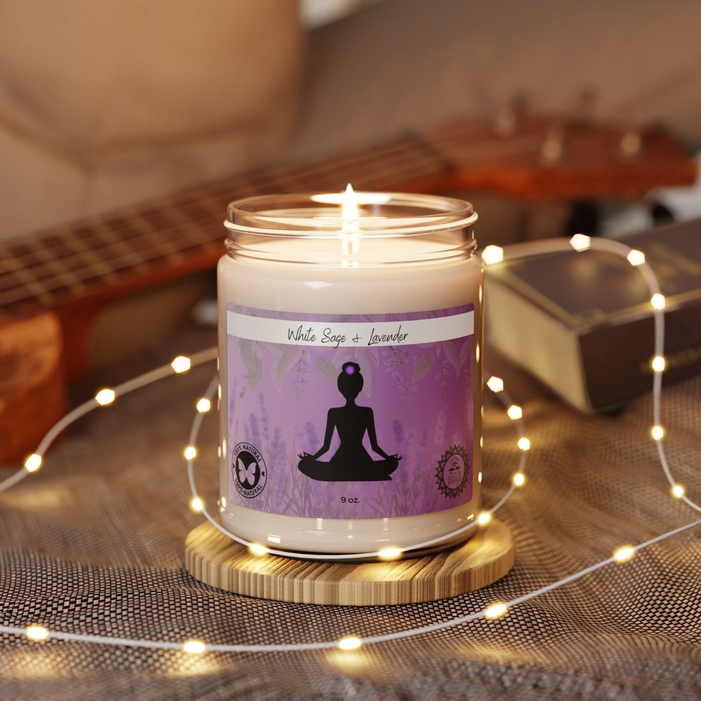 White Sage & Lavender Scented Soy Meditation Candle, 9oz