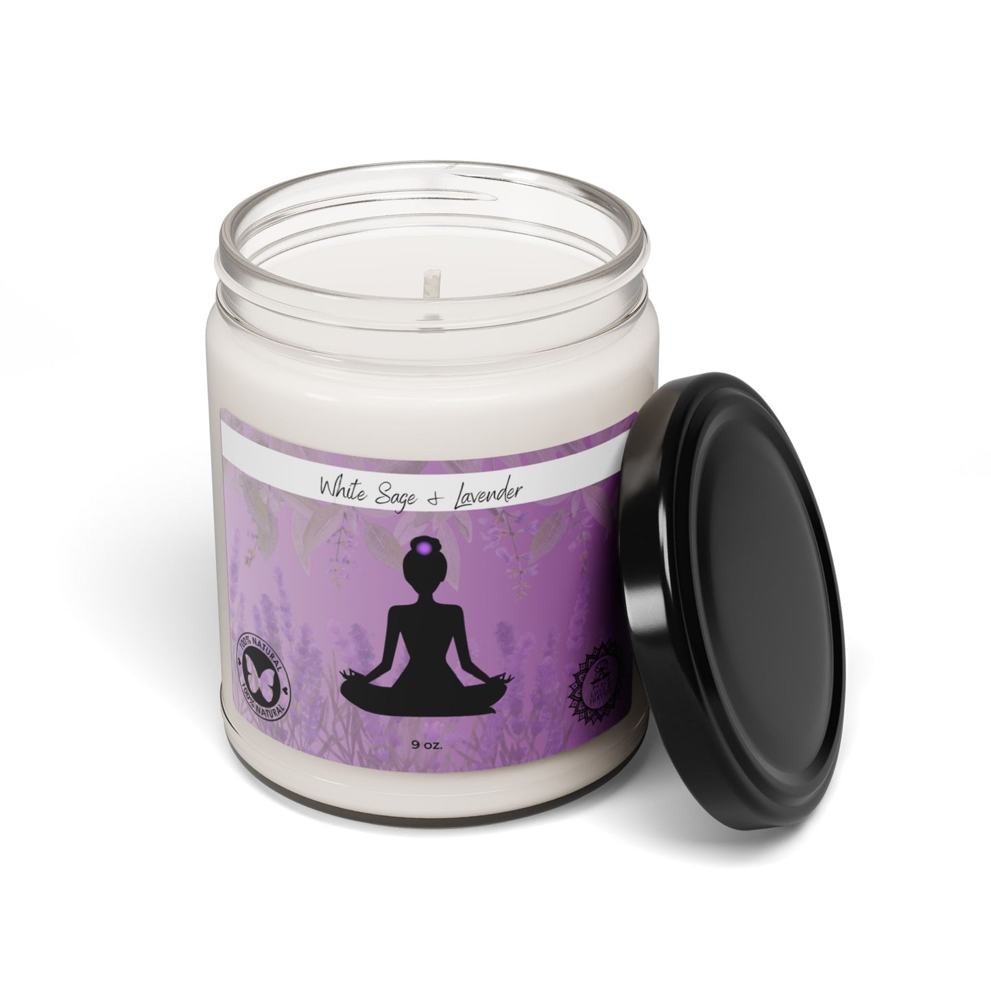 White Sage & Lavender Scented Soy Meditation Candle, 9oz