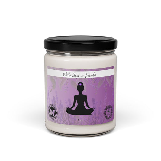 White Sage & Lavender Scented Soy Meditation Candle, 9oz