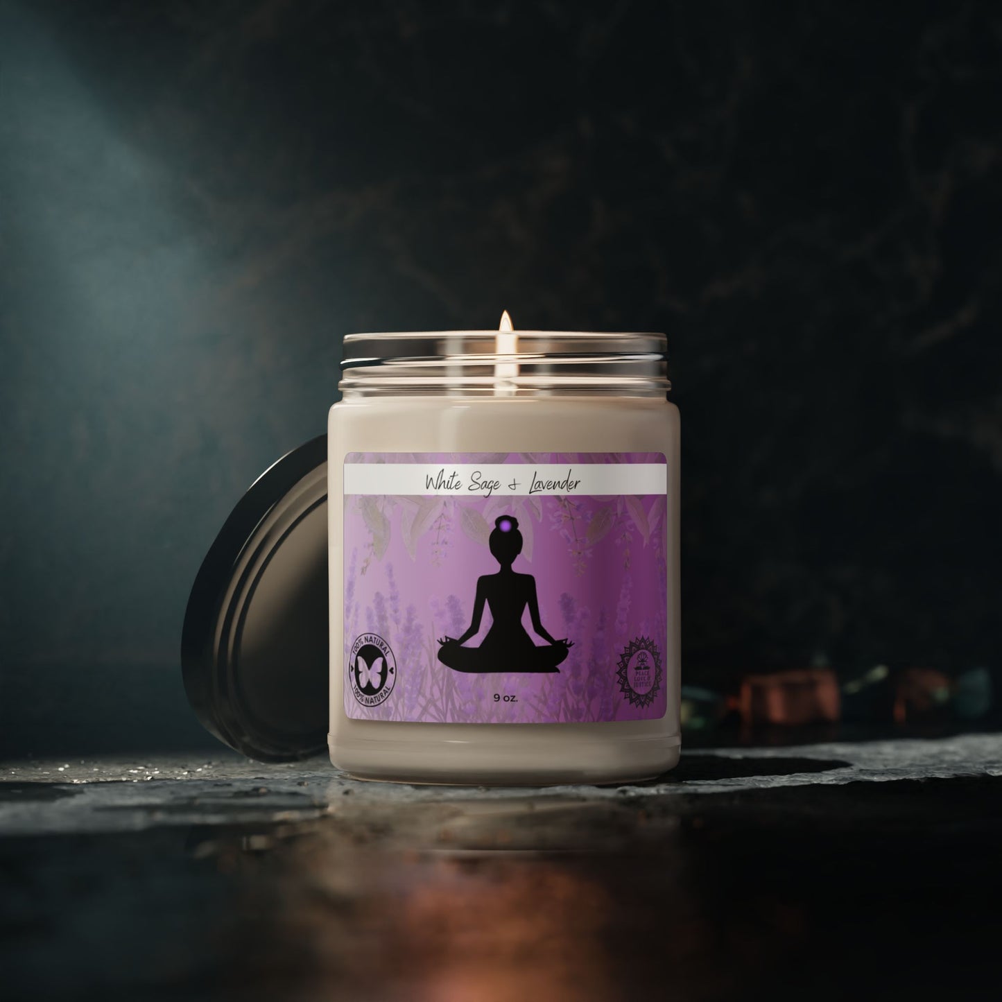 White Sage & Lavender Scented Soy Meditation Candle, 9oz